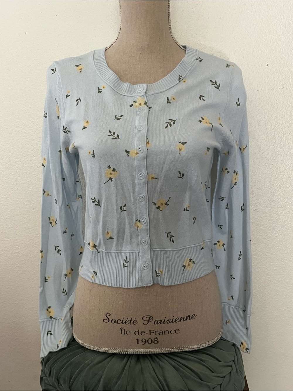 Light Blue Floral Button-Front Cardigan Jacket